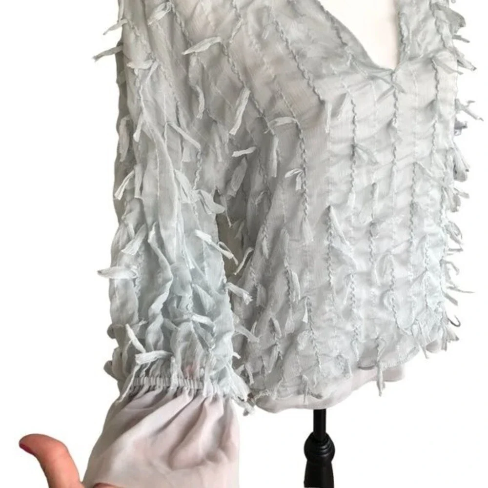 ZARA Seafoam Green Gauzy Beachy Boho Long Sleeve Y2K Ribbon Applique Top Size S - Picture 3 of 8